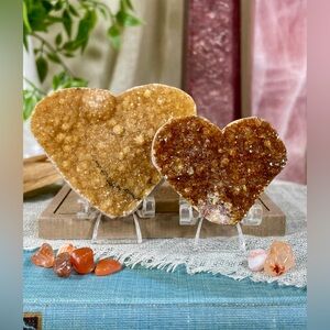 1288 2 Piece Set of Citrine Crystal Heart Carvings
